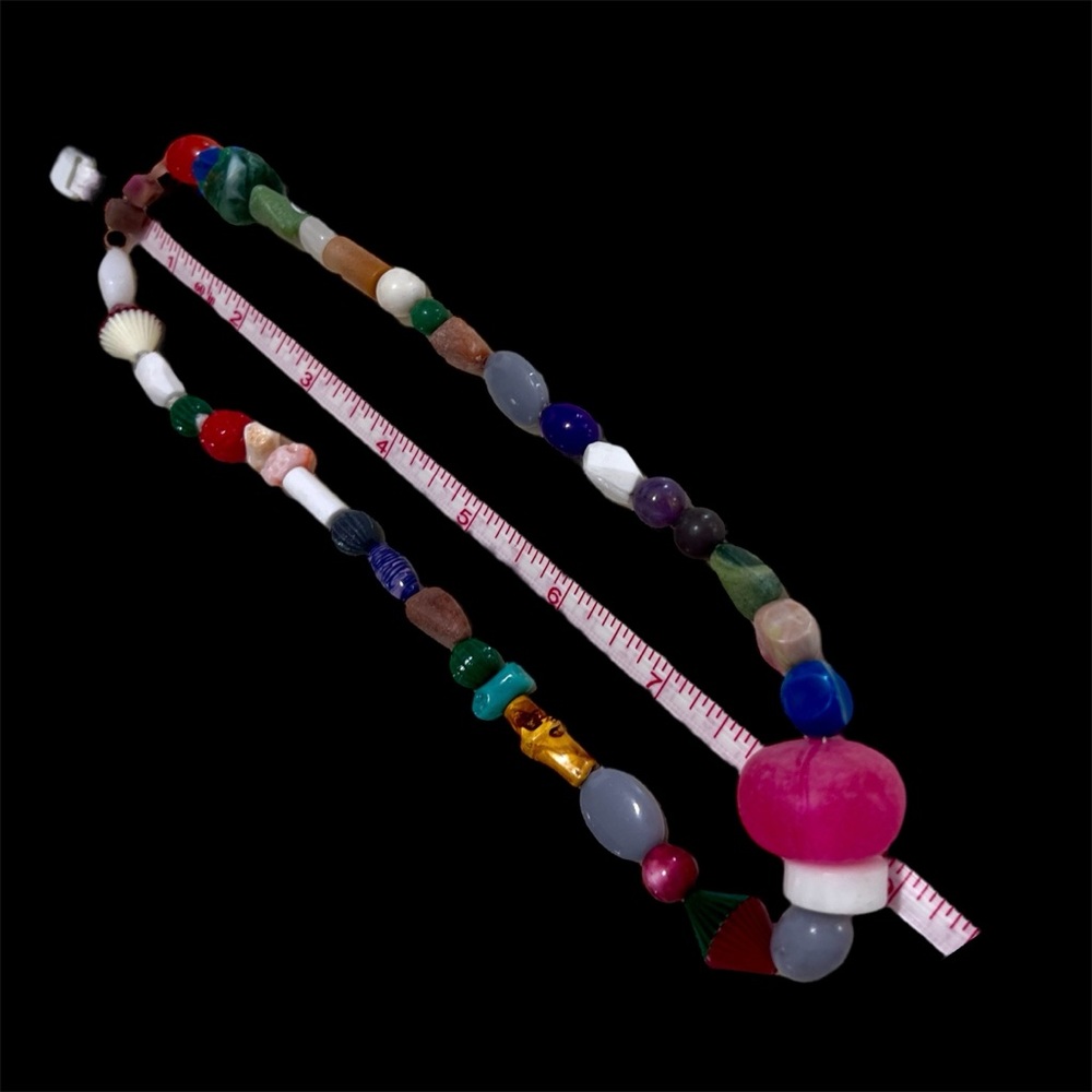 Vintage boho Colorful Beaded Necklace Large Pink Center Bead - Picture 5 of 6